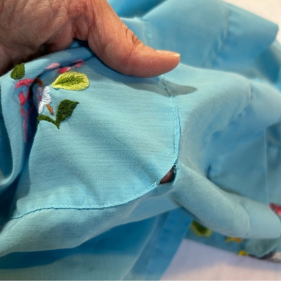 Vintage Hand Embroidered for Jodie Arden Kimono Style Short Robe Blue Size S/M - Picture 12 of 12